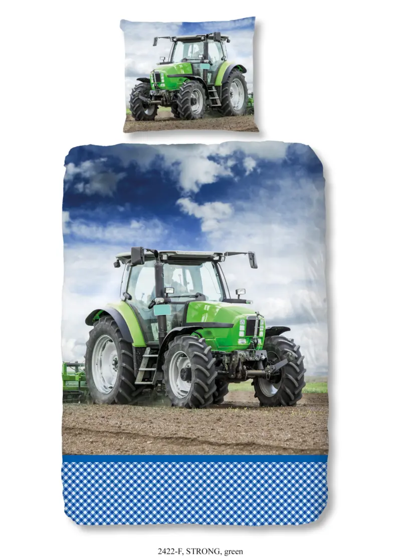 Good Morning Kinderdekbedovertrek “tractor” – Groen – (140×200/220 cm) – Katoen Flanel - Afbeelding 2
