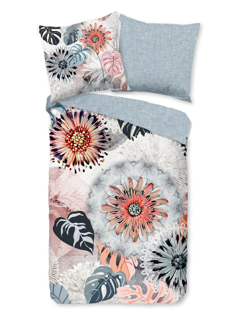 HIP Dekbedovertrek “mandala’s en bladeren” – Grijs – (135×200 cm) – Katoen Flanel - Afbeelding 2
