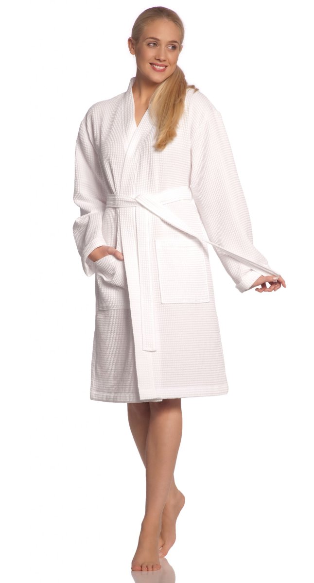 Korte witte wafelkimono van Vossen - Afbeelding 2