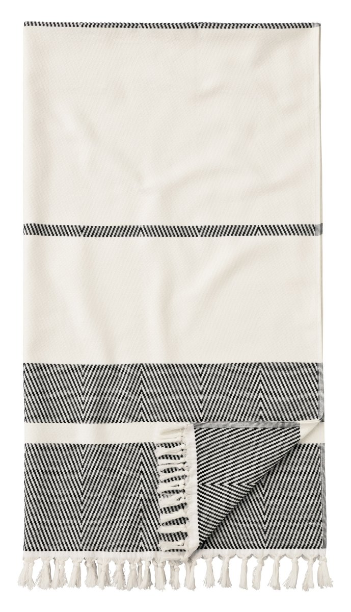 Superzachte zwart-witte hamamdoek met dunne badstof - Afbeelding 2