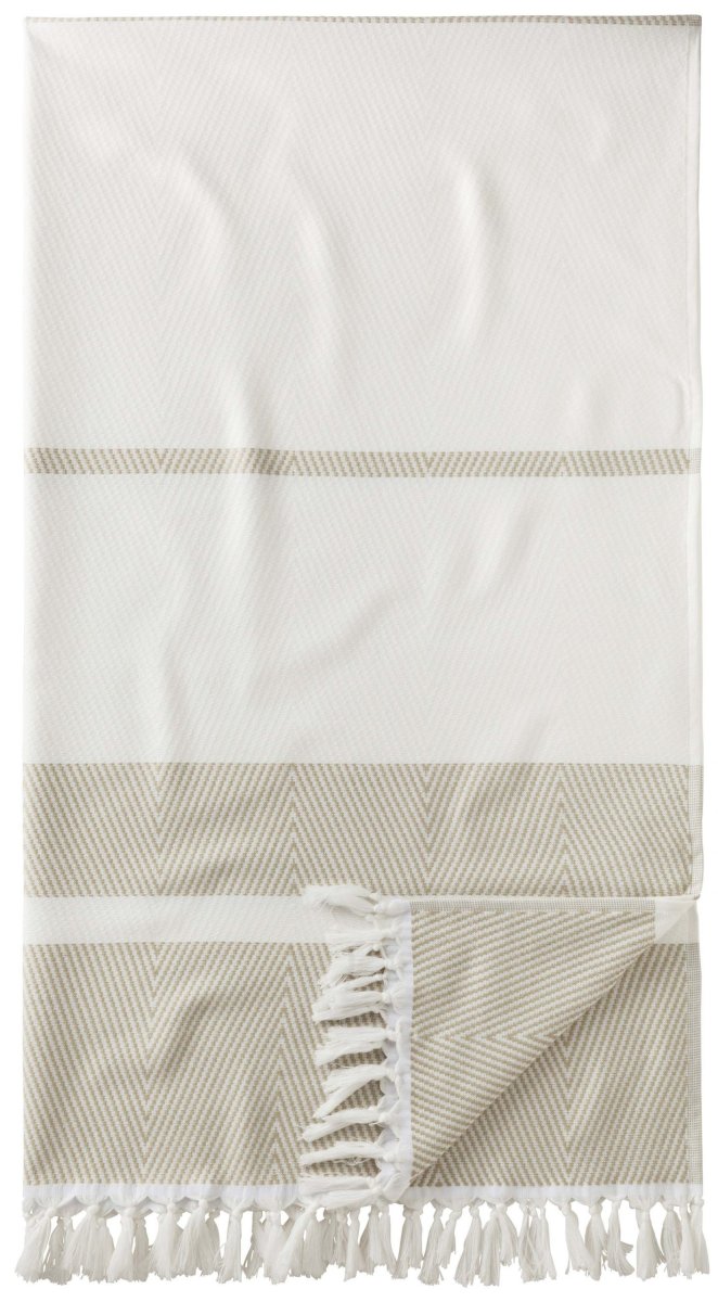 Superzachte hamamdoek, roomwit met beige strepen van Egeria - Afbeelding 3