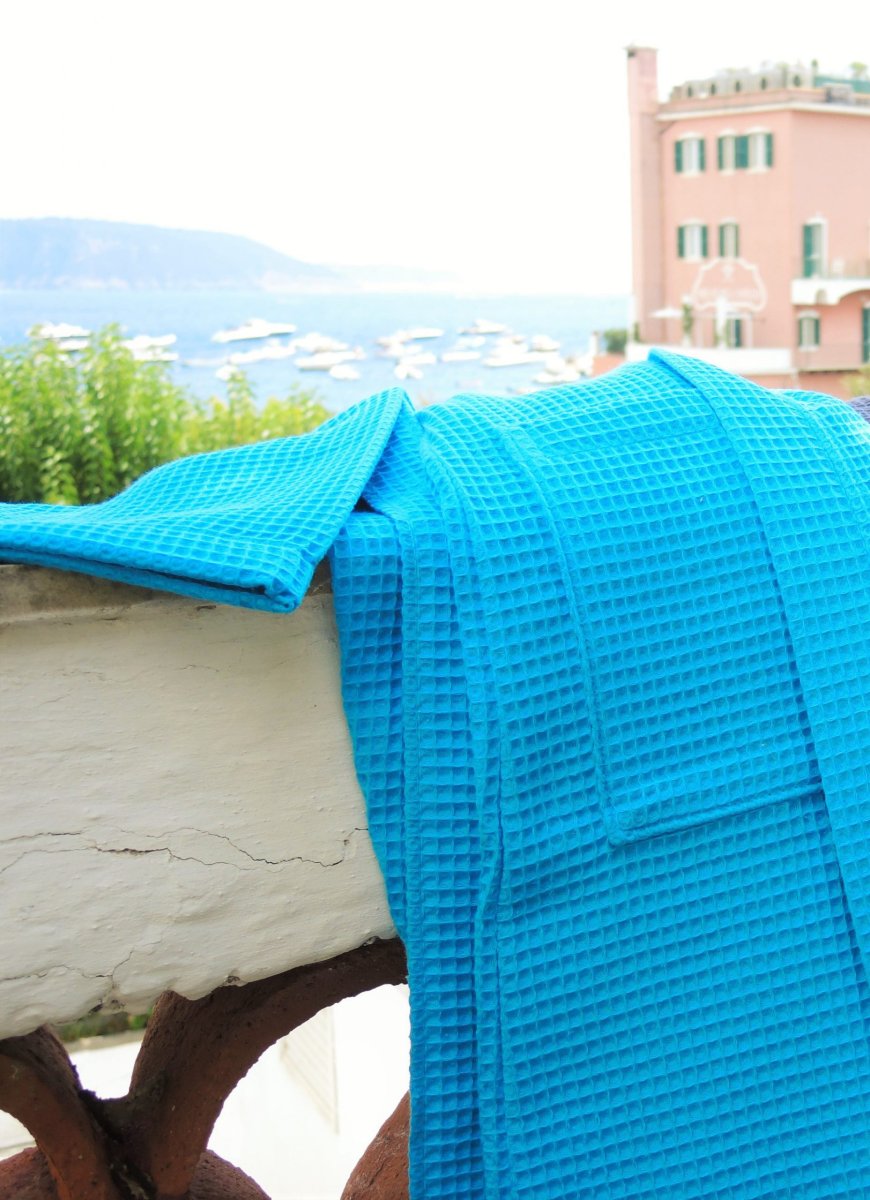 Turquoise wafelkimono kort damesmodel van Vossen - Afbeelding 5